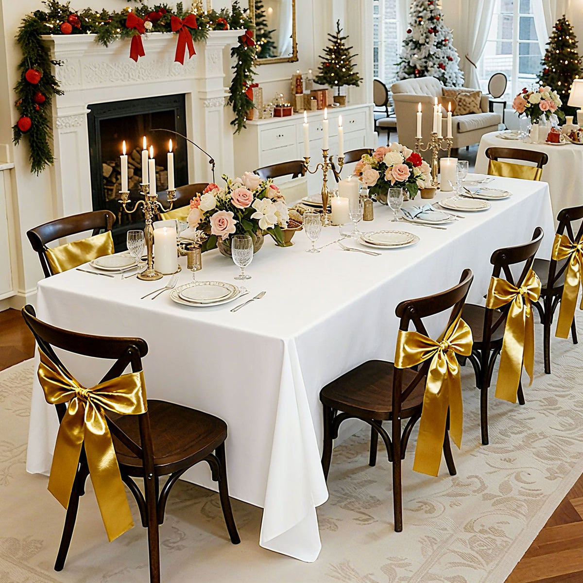 White Tablecloths for Rectangle Tables, 6 Pack, 60 x 102 Inches, Reusable and Machine Washable Table Clothes, Wrinkle-Resistant Polyester Fabric Table Covers for Wedding, Party, Banquet