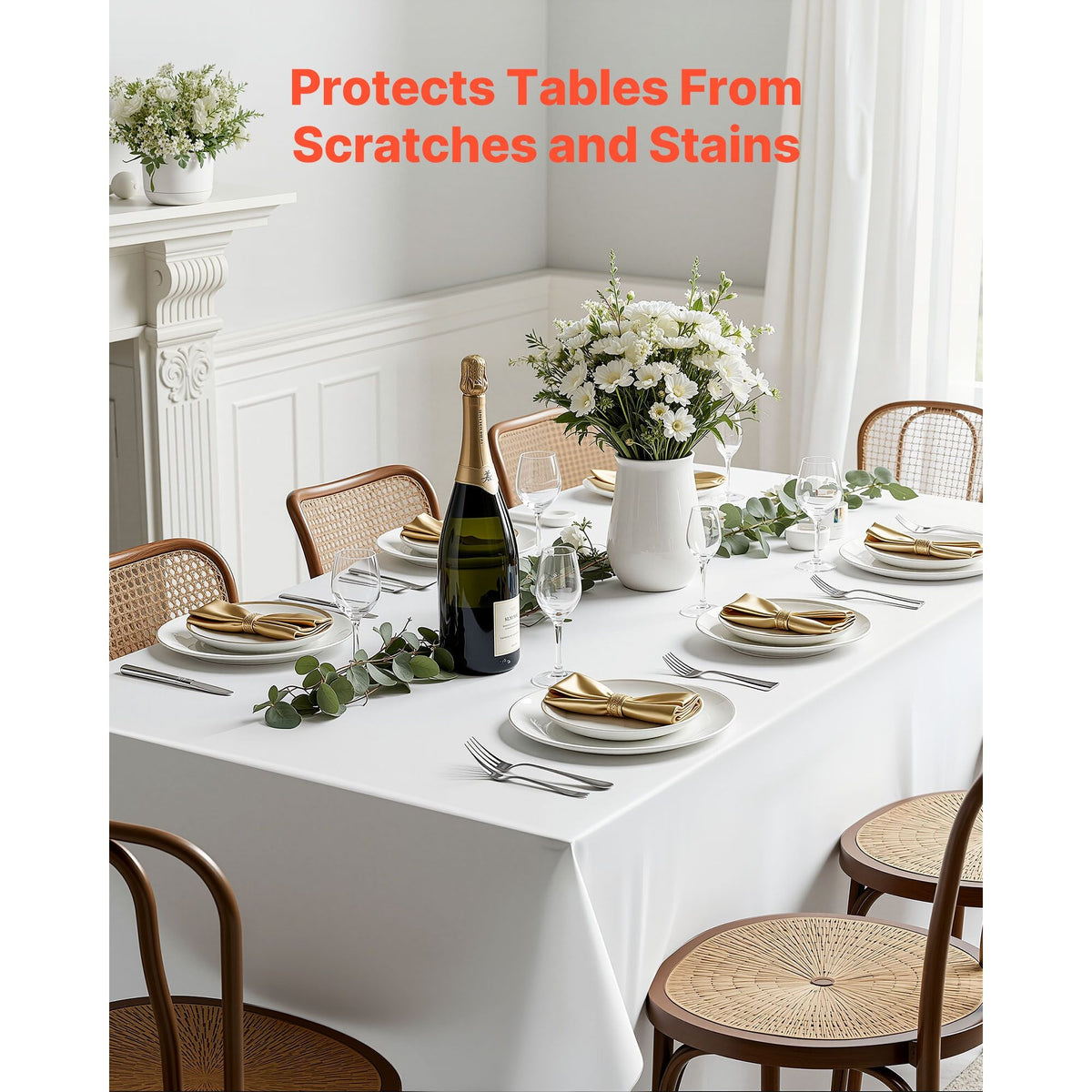 White Tablecloths for Rectangle Tables, 6 Pack, 90 x 132 Inches, Reusable and Machine Washable Table Clothes, Wrinkle-Resistant Polyester Fabric Table Covers for Wedding, Party, Banquet