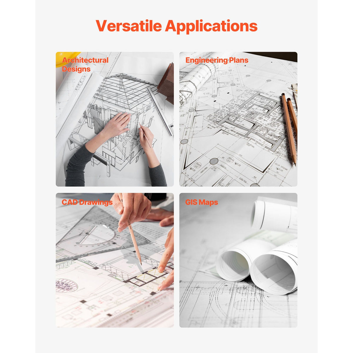 Wide Format Paper, 24 in x 150 ft Plotter Roll, 8 Rolls CAD Bond Rolls with 2 in Core, 20 LB Bond Paper Rolls, Ideal for CAD Drawings, Engineering Plans, GIS Maps, and Architectural Designs