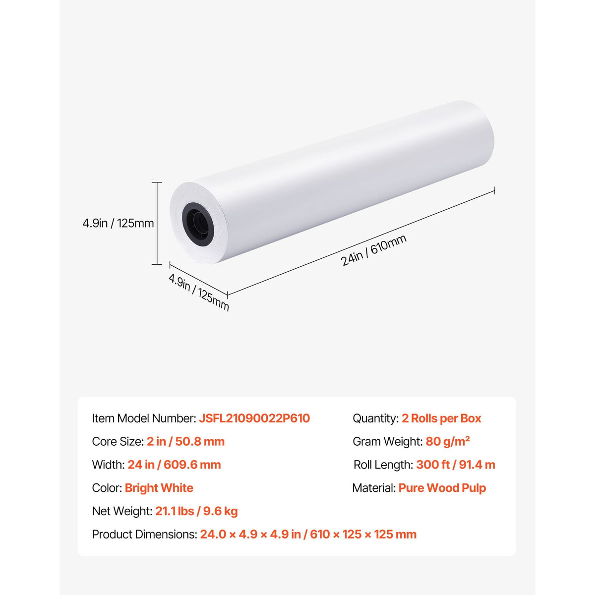 Wide Format Paper, 24 in x 300 ft Plotter Roll, 2 Rolls CAD Bond Rolls with 2 in Core, 20 LB Bond Paper Rolls, Ideal for CAD Drawings, Engineering Plans, GIS Maps, and Architectural Designs