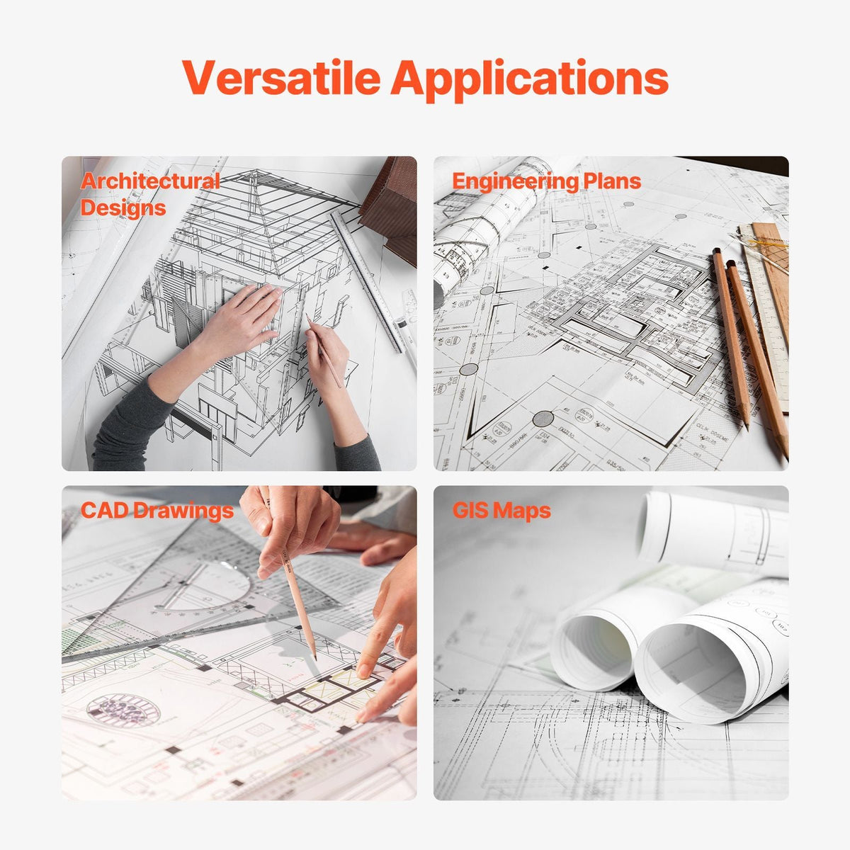 Wide Format Paper, 36 in x 150 ft Plotter Paper, 4 Rolls CAD Bond Rolls with 2 in Core, 20 LB Bond Paper Rolls, Idea for CAD Drawings, Engineering Plans, GIS Maps & Architectural Designs