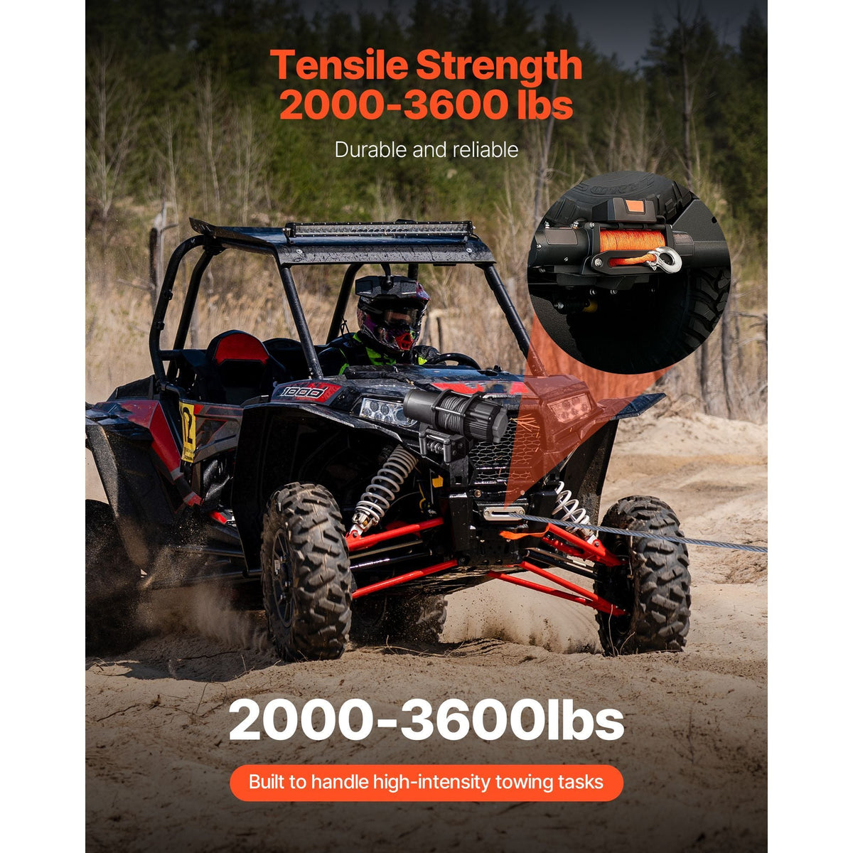 Winch Mount, Winch Capacity of 2000-3600 lbs, Trailer Hitch Winch Mount for Select Polaris Sportsman Models (2009 and Newer), 2 Mounting Hole Design, Powder Coated Steel, Fit for Desert Rescue