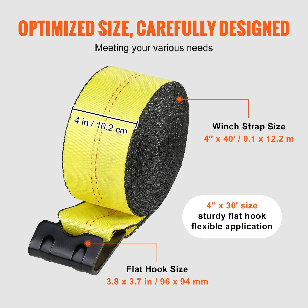 Winch Straps, 4" x 40', 6000 lbs Load Capacity, 18000 lbs Break Strength, Truck Straps with Flat Hook, Flatbed Tie Downs Cargo Control for Trailers, Farms, Rescues, Tree Saver, Yellow (10 Pack)