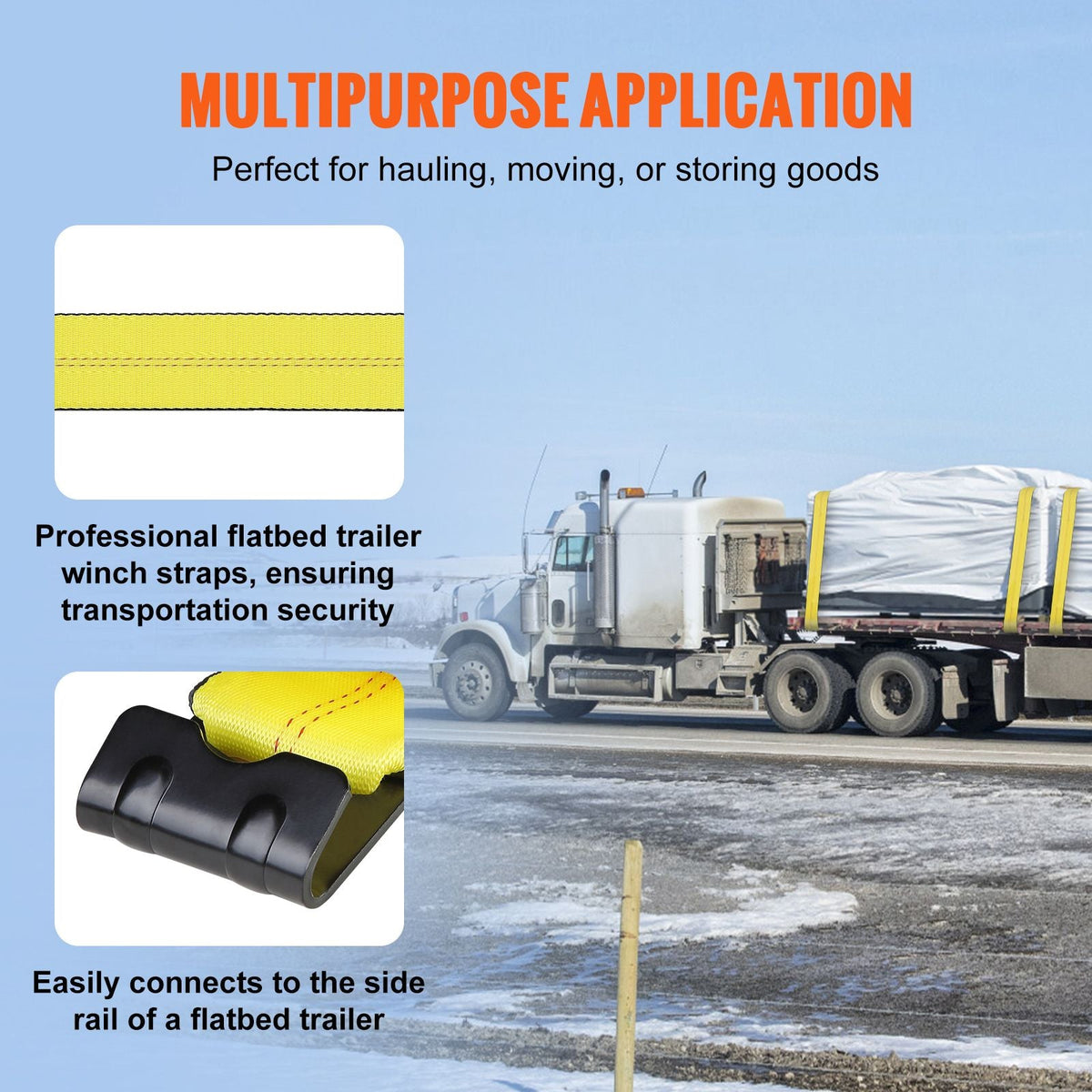 Winch Straps, 4" x 40', 6000 lbs Load Capacity, 18000 lbs Break Strength, Truck Straps with Flat Hook, Flatbed Tie Downs Cargo Control for Trailers, Farms, Rescues, Tree Saver, Yellow (10 Pack)