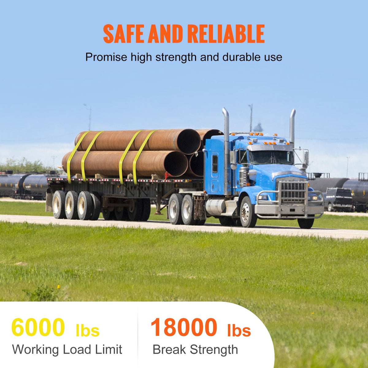 Winch Straps, 4" x 40', 6000 lbs Load Capacity, 18000 lbs Break Strength, Truck Straps with Flat Hook, Flatbed Tie Downs Cargo Control for Trailers, Farms, Rescues, Tree Saver, Yellow (10 Pack)