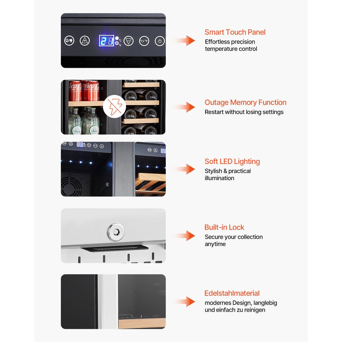 Wine and Beverage Refrigerator, 24 in Dual Zone Wine Cooler, Built-in & Freestanding Fridge with Glass Doors, Adjustable Shelves, Digital Temperature Control, 64 Cans and 20 Bottles Capacity