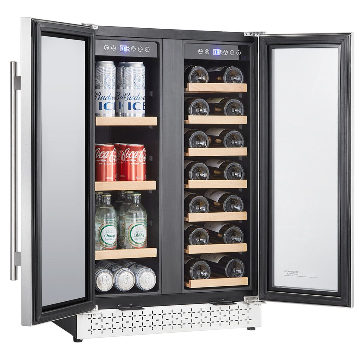 Wine and Beverage Refrigerator, 24 in Dual Zone Wine Cooler, Built-in & Freestanding Fridge with Glass Doors, Adjustable Shelves, Digital Temperature Control, 64 Cans and 20 Bottles Capacity