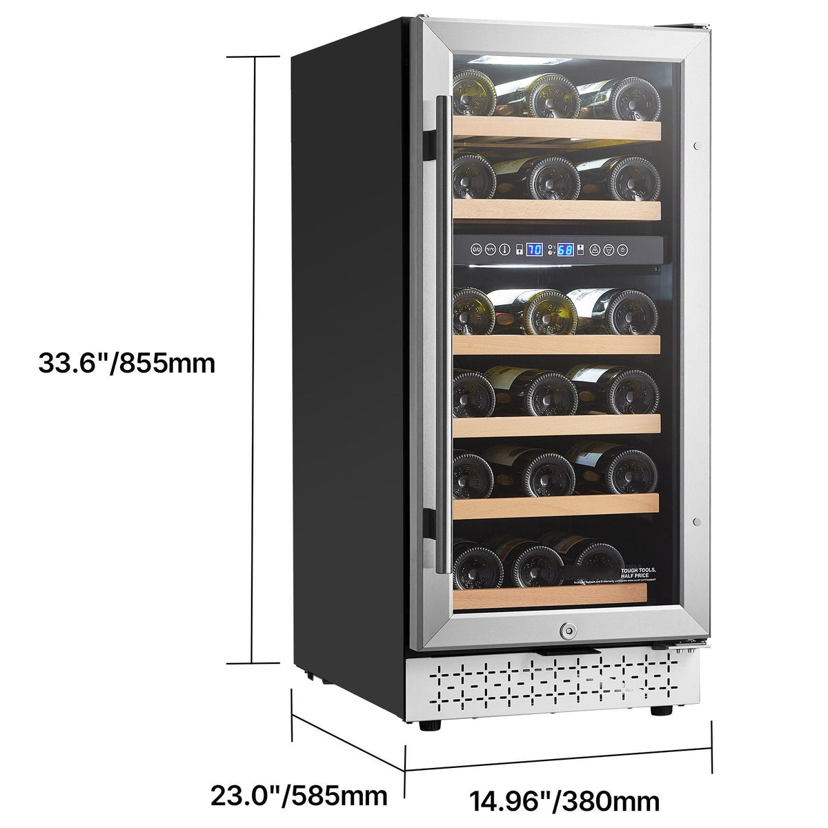 Wine Cooler, 28 Bottle Dual Zone Wine Fridge, Mini Wine Cooler Refrigerator with Glass Door, Adjustable Shelves, Digital Temperature Control, Built-in & Freestanding Fridge for Home Office Bar