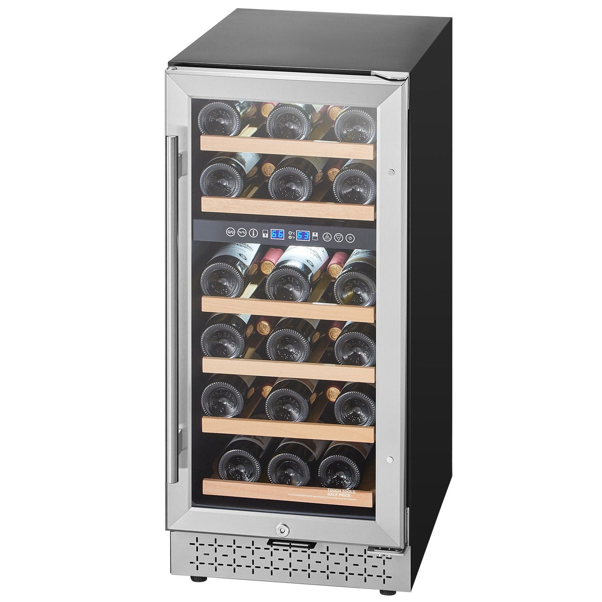 Wine Cooler, 28 Bottle Dual Zone Wine Fridge, Mini Wine Cooler Refrigerator with Glass Door, Adjustable Shelves, Digital Temperature Control, Built-in & Freestanding Fridge for Home Office Bar