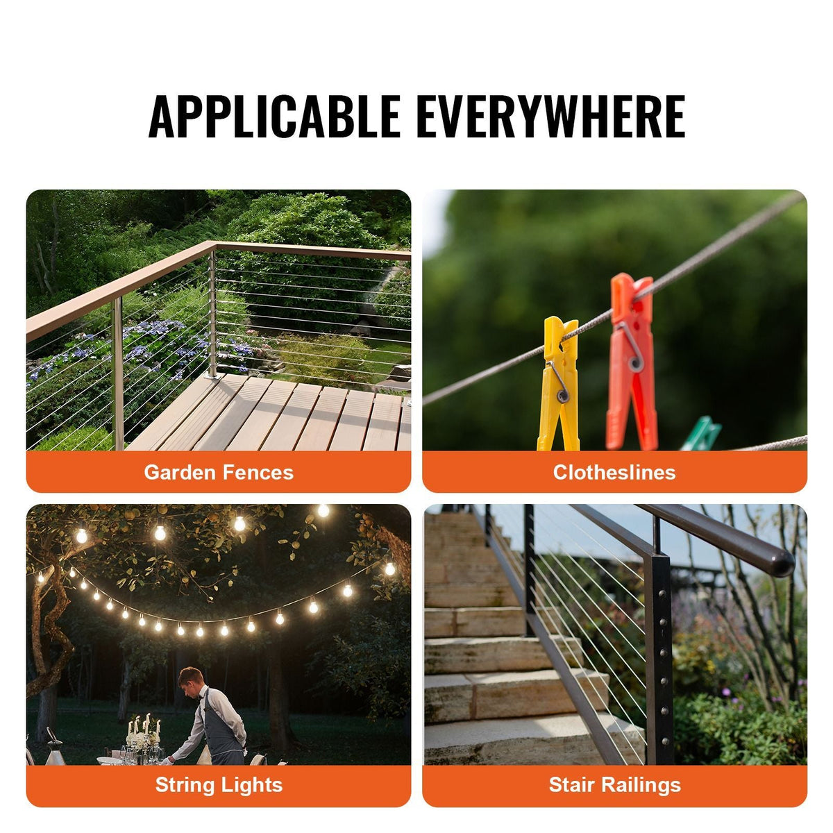 Wire Rope Kit, 1/16" 330 ft 304 Stainless Steel Cable with 80 Sleeves and 20 Thimbles, 450 lbs Breaking Strength, 7x7 Strands Marine Aircraft Grade for Handrail Stair Decking Fence Outdoors
