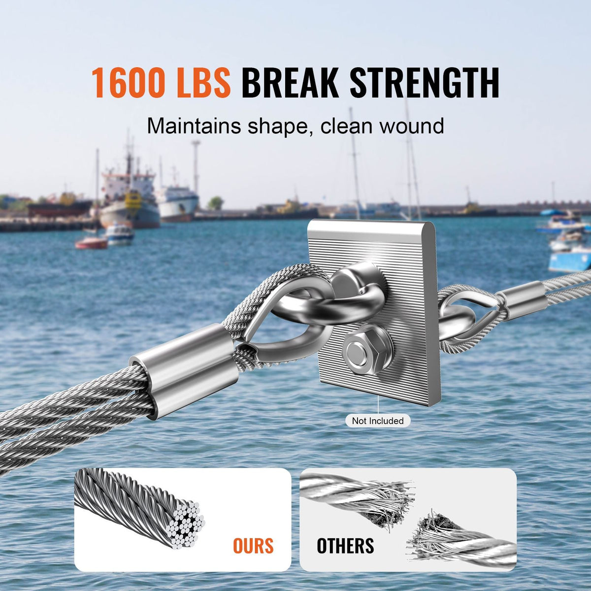 Wire Rope Kit, 1/8" 100 ft 304 Stainless Steel Cable with 124 Accessories, 1600 lbs Breaking Strength, 7x7 Strands Construction Marine Aircraft Grade for Handrail Stair Decking Fence Outdoors
