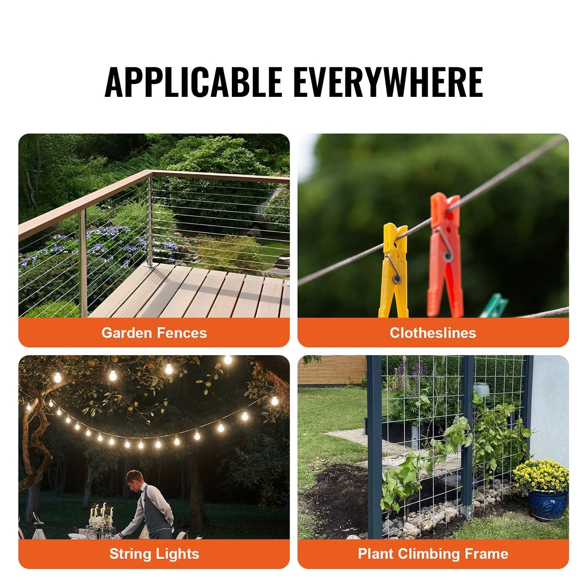 Wire Rope Kit, 1/8" 100 ft 304 Stainless Steel Cable with 59 Accessories, 650 lbs Breaking Strength, 7x7 Strands Construction Marine Aircraft Grade for Handrail Stair Decking Fence Outdoors