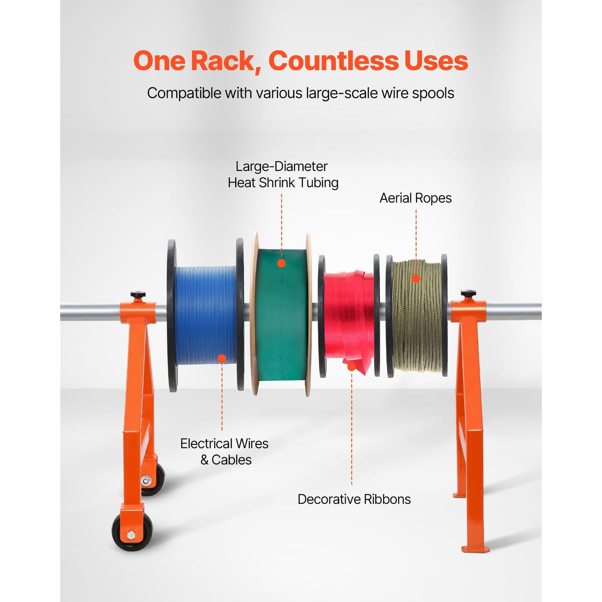 Wire Spool Rack, 220 lbs Load Capacity, Portable Cable Caddy, Moveable Wire Rack with Wheels, Spool Holder, Up to 29.9 in Diameter, for Electrical Industrial and Retail Use, Working Efficiency