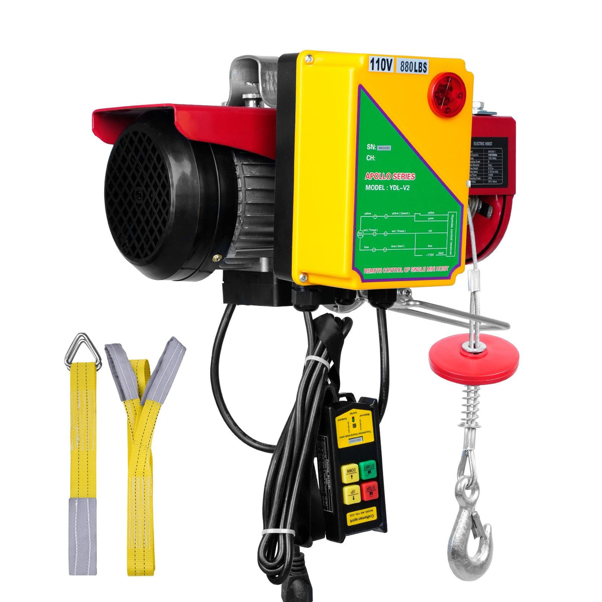 Wireless Electric Hoist, 440 lbs 110V Electric Steel Wire Winch with Wireless Remote Control, 40ft Single Cable Lifting Height & Pure Copper Motor, for Garage Warehouse Factory