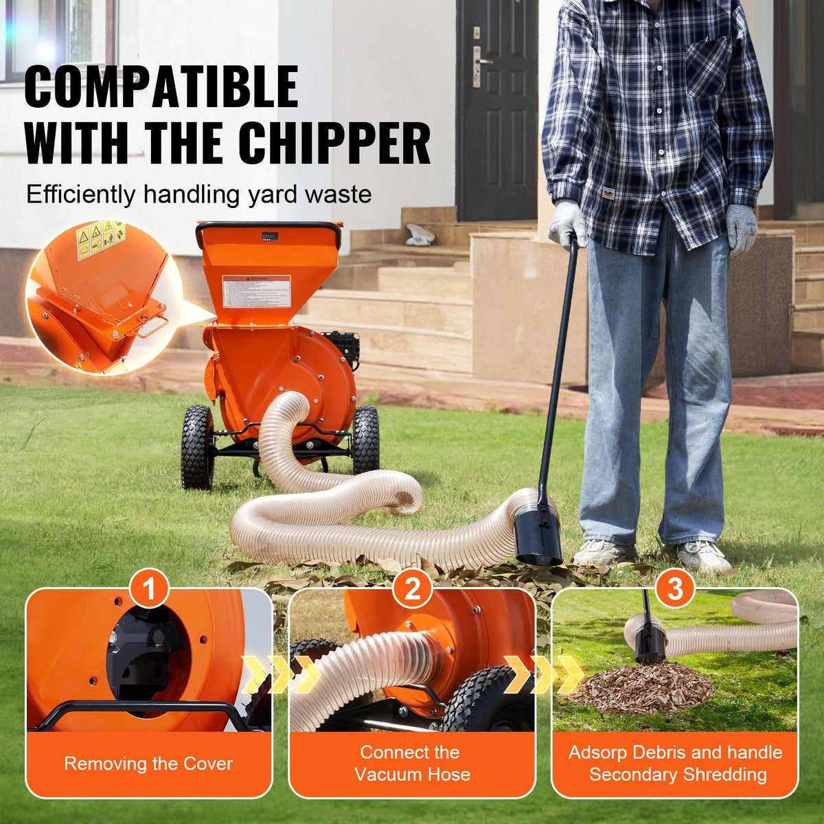 Wood Chipper Shredder Mulcher Leaf Vacuum Kit, 4.3 Inch x 13.1 ft Heavy Duty Universal Woodchipper Accessory, 4 inch Diameter for Large Volume Feeding,Fit Mainstream Brand (Chipper NOT Included)