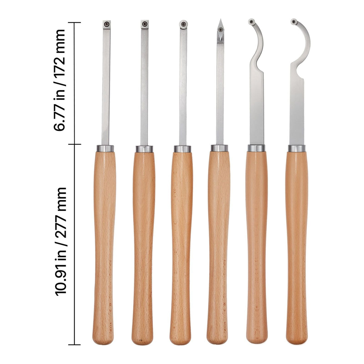 Wood Lathe Turning Tool Set, 6PCS, Lathe Roughing, Finishing, Detailing Hollow Tool with Wooden Handle, Diamond Round Square Carbide Inserts, Wooden Box, for Beginners, Hobbyists, Professionals