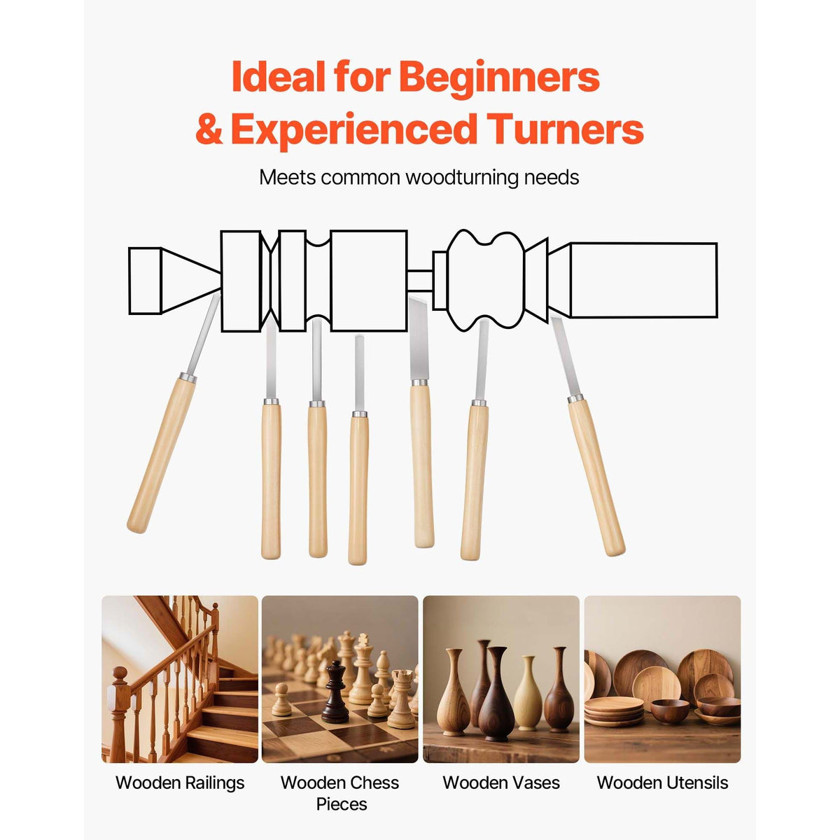 Wood Lathe Turning Tool Set, 8PCS, Lathe Chisel Set with Carbon Steel Blade, 2 Skew, 1 Spear Point, 1 Parting, 1 Round Nose, 3 Gouge Tools, 1 Oxford Bag, for Beginners, Hobbyists, Professionals