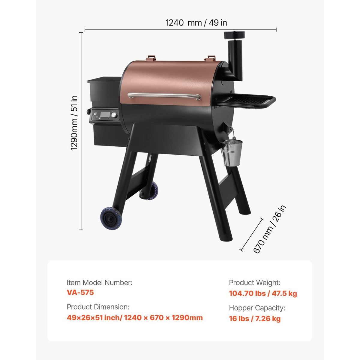 Wood Pellet Grill Smoker, 8 in 1 BBQ Grills for Outdoor Cooking, 575 Sq Inch Cook Area Electric Grill and Smoker, with LCD Screen Controller, Meat Probe, 500 Fahrenheit Max Temperature, Black