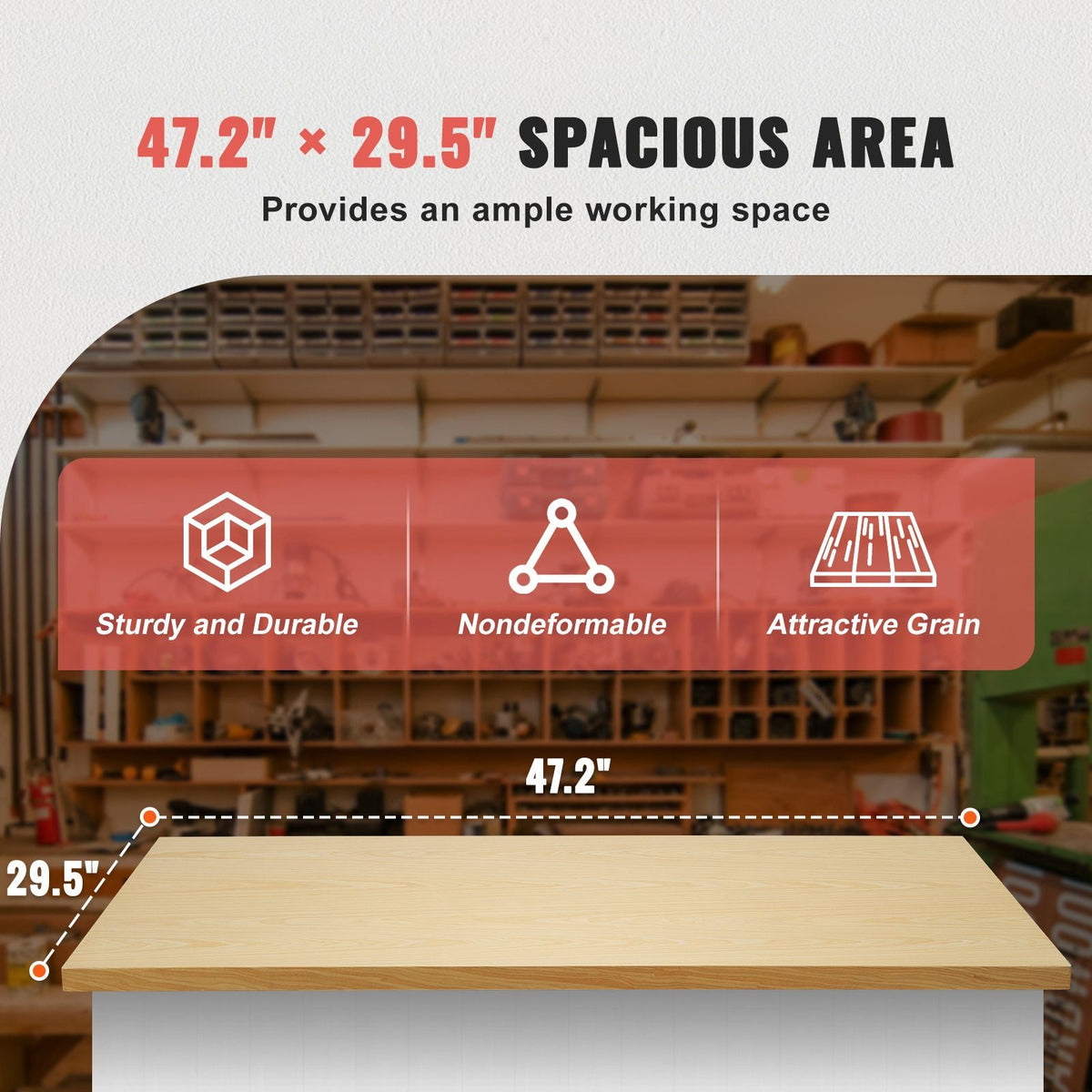Wood Table Top, Holds up to 330 lb, 47.2" x 29.5" x 1.5" Rectangular Countertop for Height Adjustable Electric Standing Desk Frame, Universal Solid One-Piece Maple Desktop for Office & Home Desk