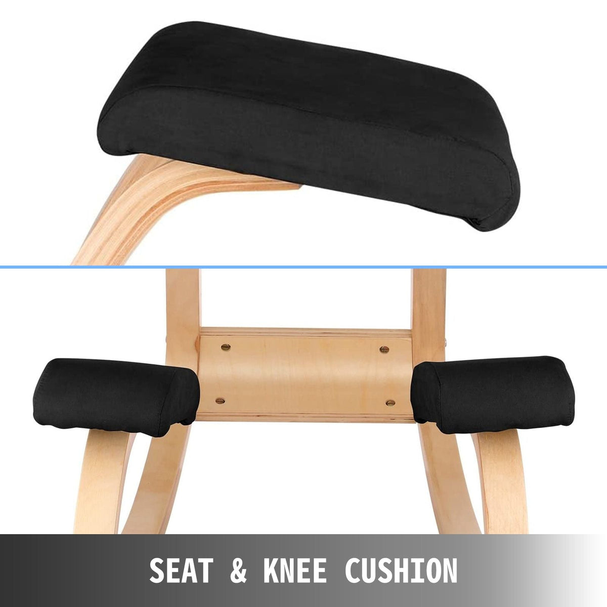 Wooden Ergonomic Kneeling Chair Memory Seat Cushion Relieving Body Black