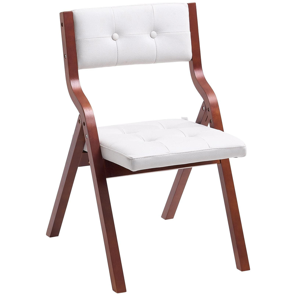Wooden Folding Chairs with Cushion, Set of 2, Portable Foldable Cushion Chair with Wooden Frame, Modern Padded Dining Chair for Kitchen, Office, Wedding, Party, Dining Room, Easy Assembly, White