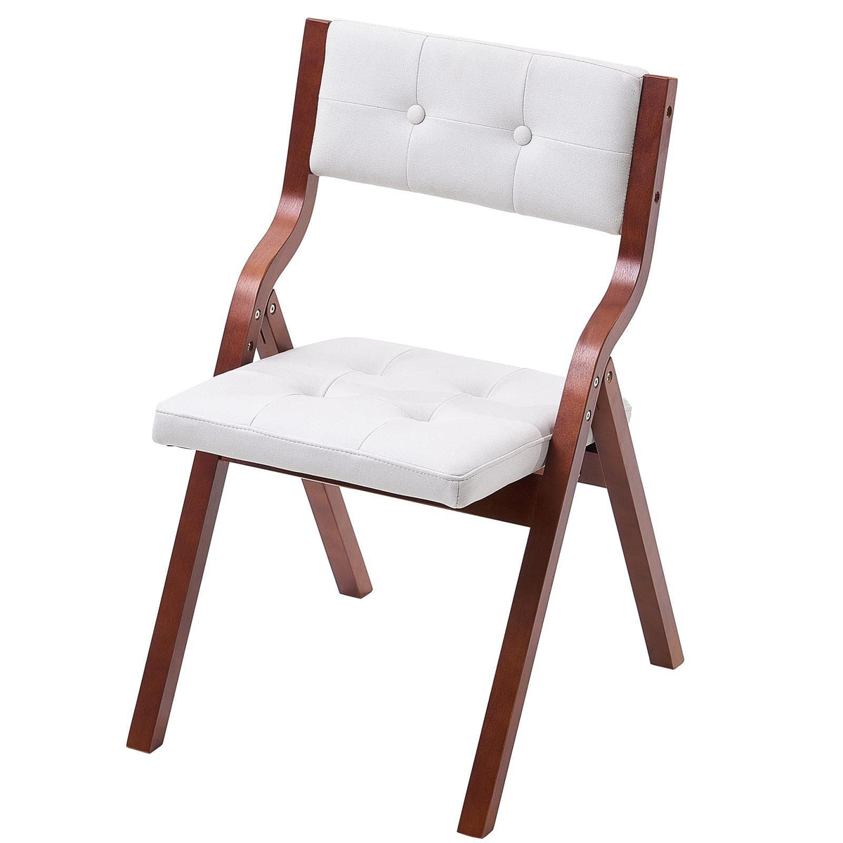 Wooden Folding Chairs with Cushion, Set of 2, Portable Foldable Cushion Chair with Wooden Frame, Modern Padded Dining Chair for Kitchen, Office, Wedding, Party, Dining Room, Easy Assembly, White