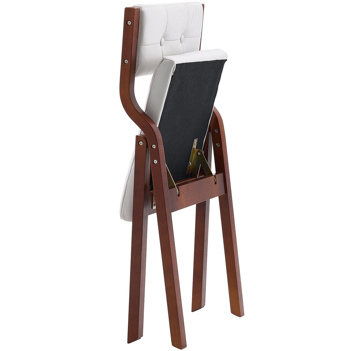 Wooden Folding Chairs with Cushion, Set of 2, Portable Foldable Cushion Chair with Wooden Frame, Modern Padded Dining Chair for Kitchen, Office, Wedding, Party, Dining Room, Easy Assembly, White