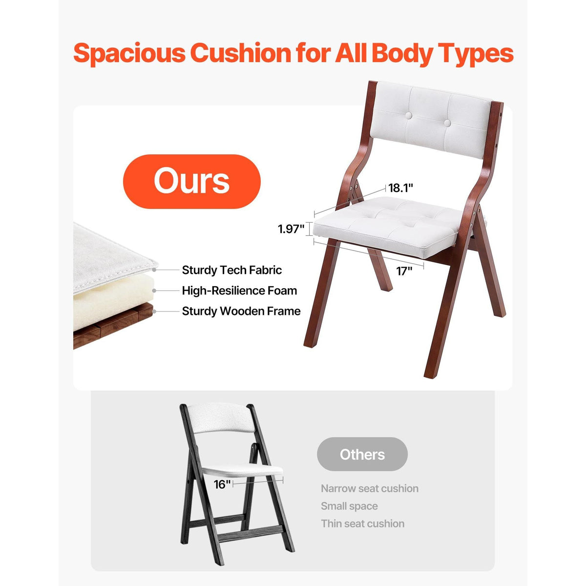 Wooden Folding Chairs with Cushion, Set of 4, Portable Foldable Cushion Chair with Wooden Frame, Modern Padded Dining Chair for Kitchen, Office, Wedding, Party, Dining Room, Easy Assembly, White