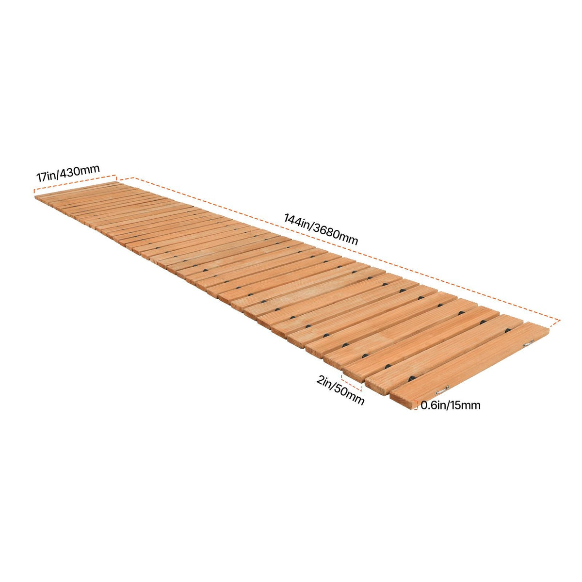 Wooden Garden Pathway, 12 ft L x 17 in W, Non-Slip Straight Garden Walkway, Roll Out Cedar Outdoor Walkway Path with Wire Rope Connection, Decorative Garden Paver for Backyard Wedding Party