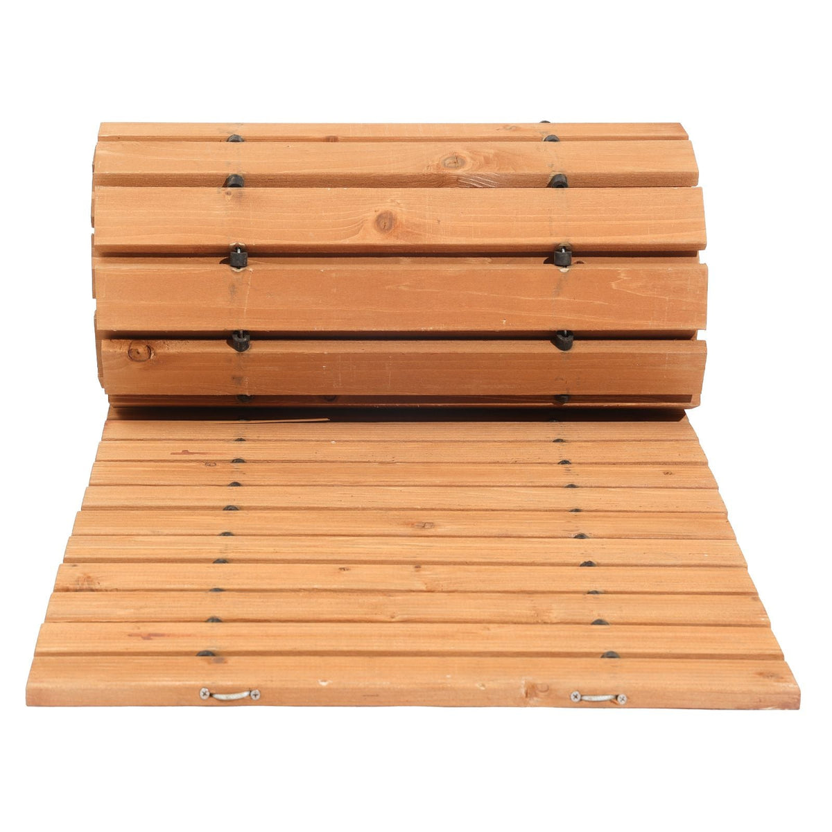Wooden Garden Pathway, 12 ft L x 17 in W, Non-Slip Straight Garden Walkway, Roll Out Cedar Outdoor Walkway Path with Wire Rope Connection, Decorative Garden Paver for Backyard Wedding Party