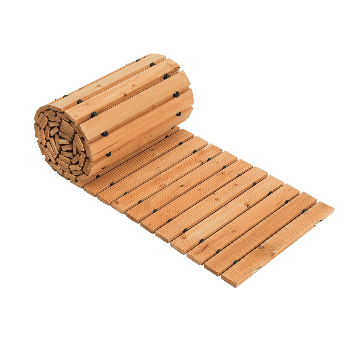 Wooden Garden Pathway, 12 ft L x 17 in W, Non-Slip Straight Garden Walkway, Roll Out Cedar Outdoor Walkway Path with Wire Rope Connection, Decorative Garden Paver for Backyard Wedding Party