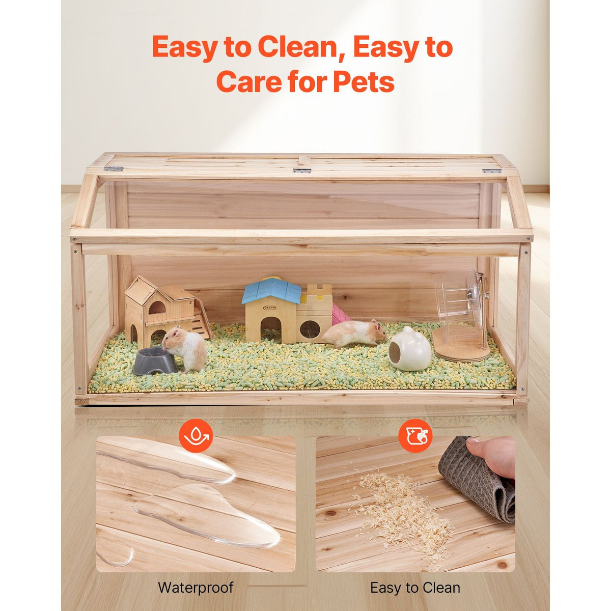 Wooden Hamster Cage, 270° Viewing Hamster Habitat, 40 x 20 x 20in, Dwarf Hamster Cages with Openable Top, Ventilated Small Animal Cage, Pet Mouse Cage for Gerbils, Rats, Guinea Pigs, Mice