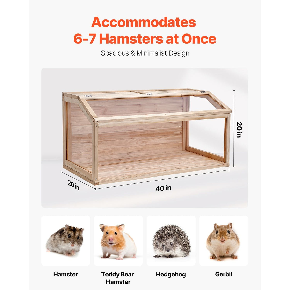 Wooden Hamster Cage, 270° Viewing Hamster Habitat, 40 x 20 x 20in, Dwarf Hamster Cages with Openable Top, Ventilated Small Animal Cage, Pet Mouse Cage for Gerbils, Rats, Guinea Pigs, Mice