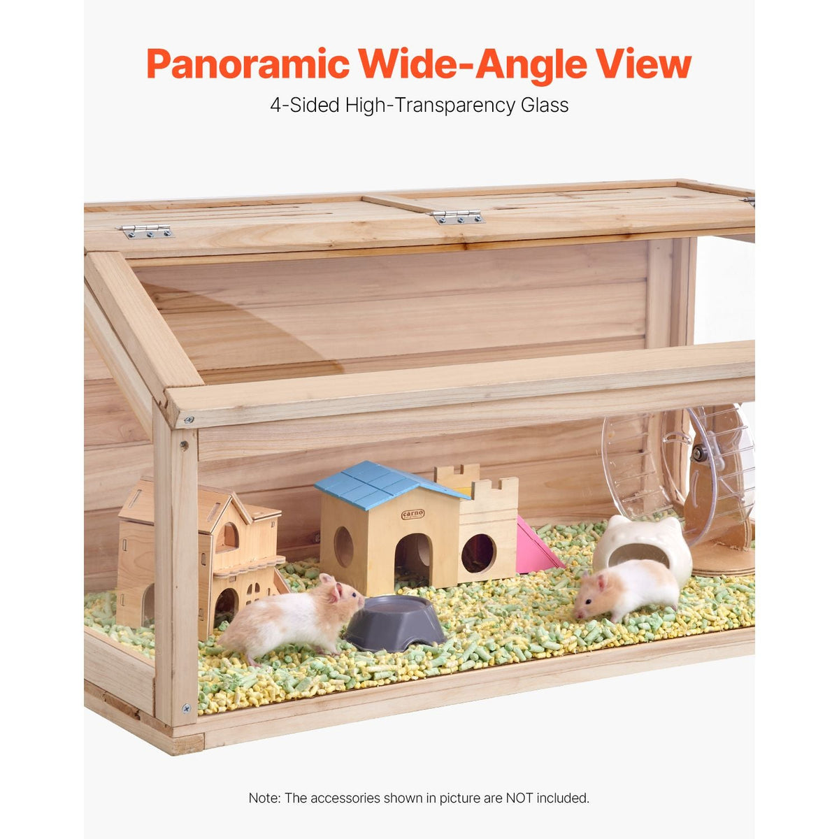 Wooden Hamster Cage, 270° Viewing Hamster Habitat, 40 x 20 x 20in, Dwarf Hamster Cages with Openable Top, Ventilated Small Animal Cage, Pet Mouse Cage for Gerbils, Rats, Guinea Pigs, Mice