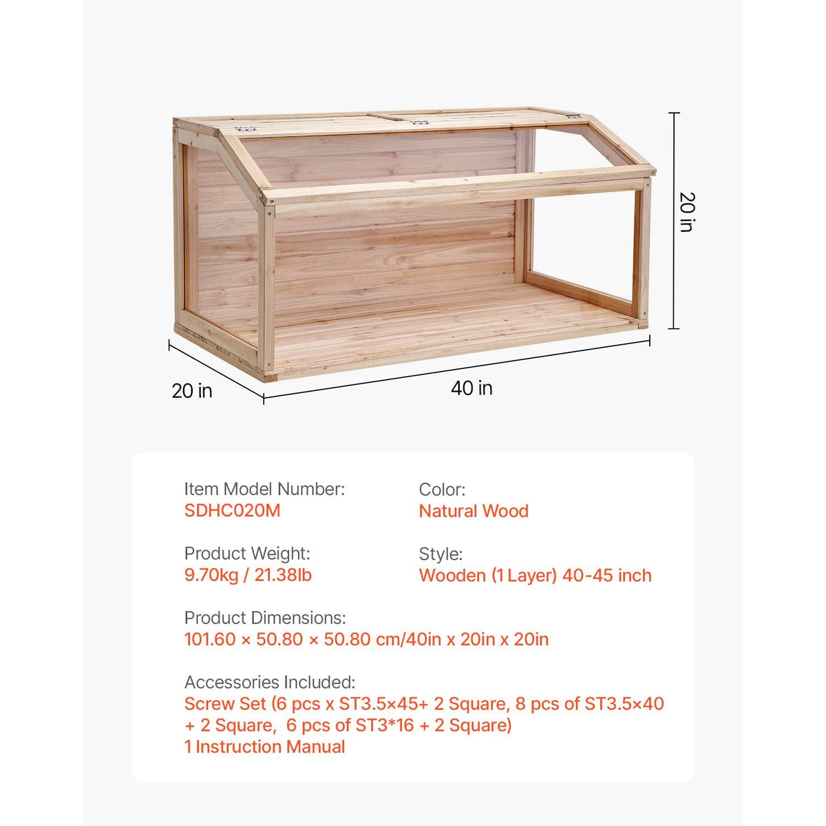 Wooden Hamster Cage, 270° Viewing Hamster Habitat, 40 x 20 x 20in, Dwarf Hamster Cages with Openable Top, Ventilated Small Animal Cage, Pet Mouse Cage for Gerbils, Rats, Guinea Pigs, Mice