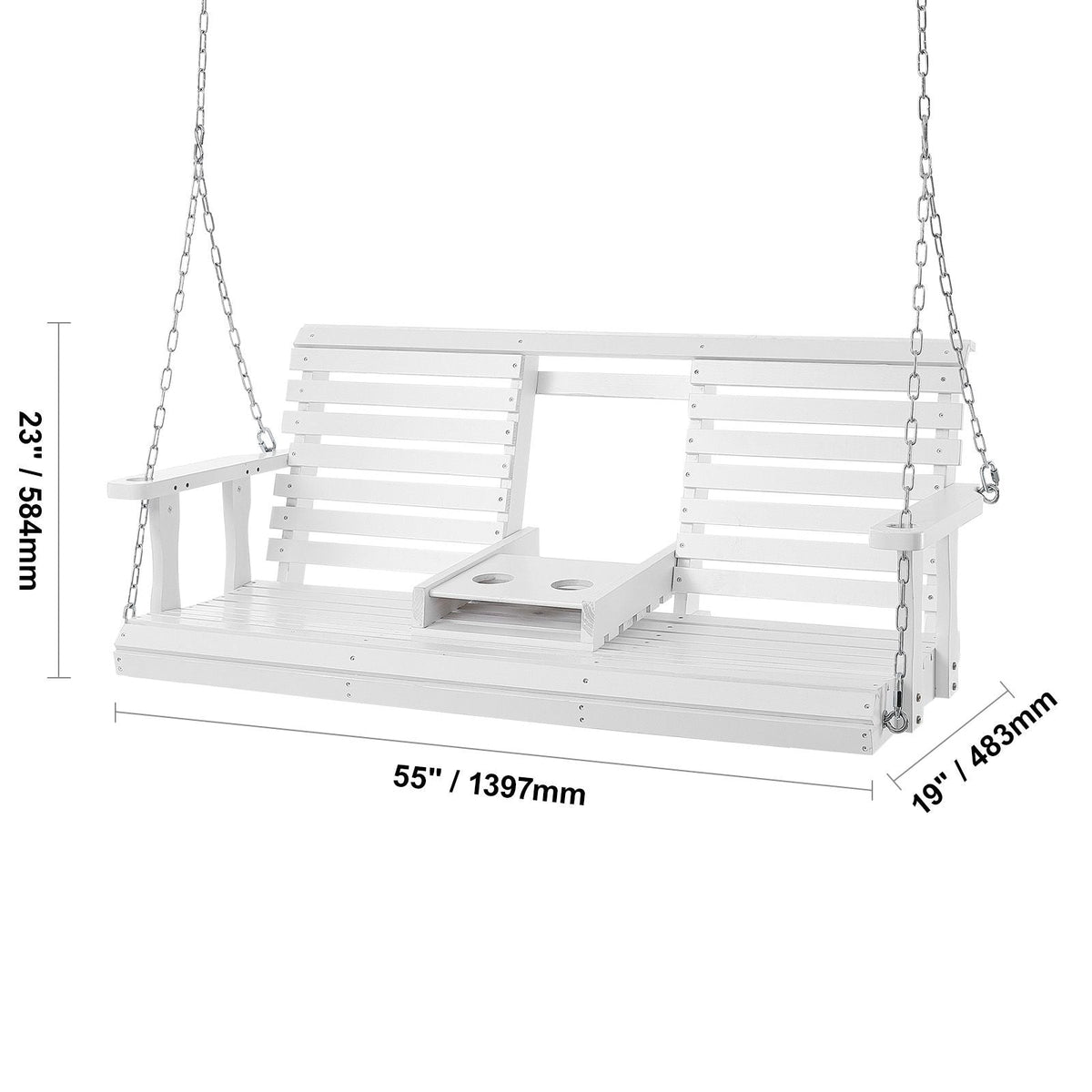 Wooden Porch Swing 5 ft, Patio bench swing for Courtyard & Garden, Upgraded 880 lbs Strong Load Capacity, Heavy Duty Swing Chair Bench with Hanging Chains for Outdoors, White