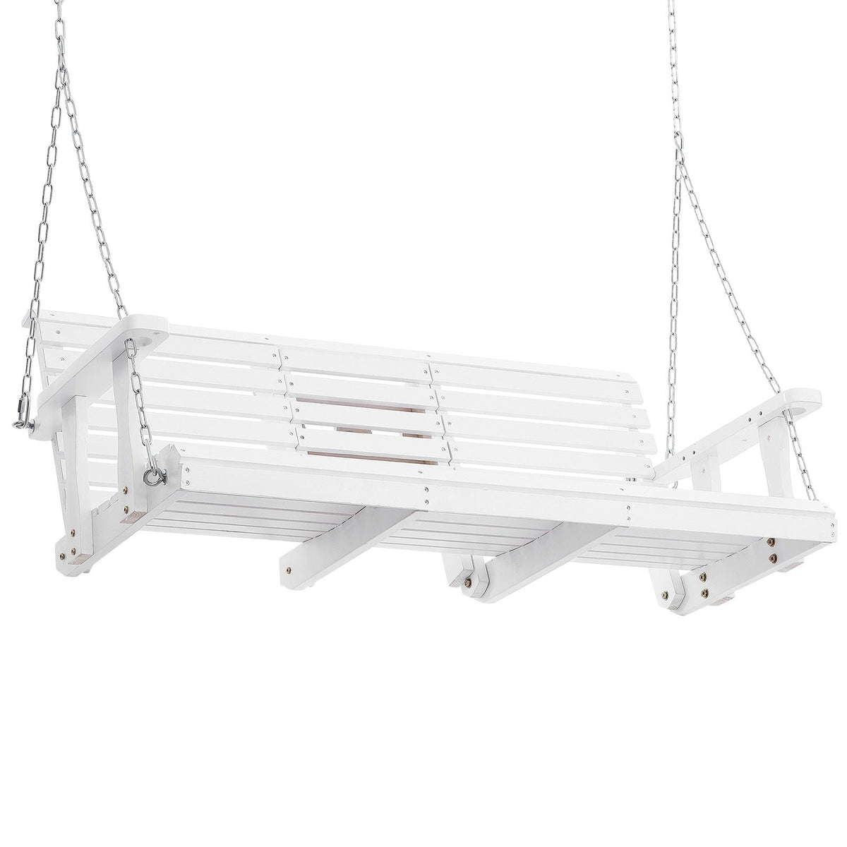 Wooden Porch Swing 5 ft, Patio bench swing for Courtyard & Garden, Upgraded 880 lbs Strong Load Capacity, Heavy Duty Swing Chair Bench with Hanging Chains for Outdoors, White