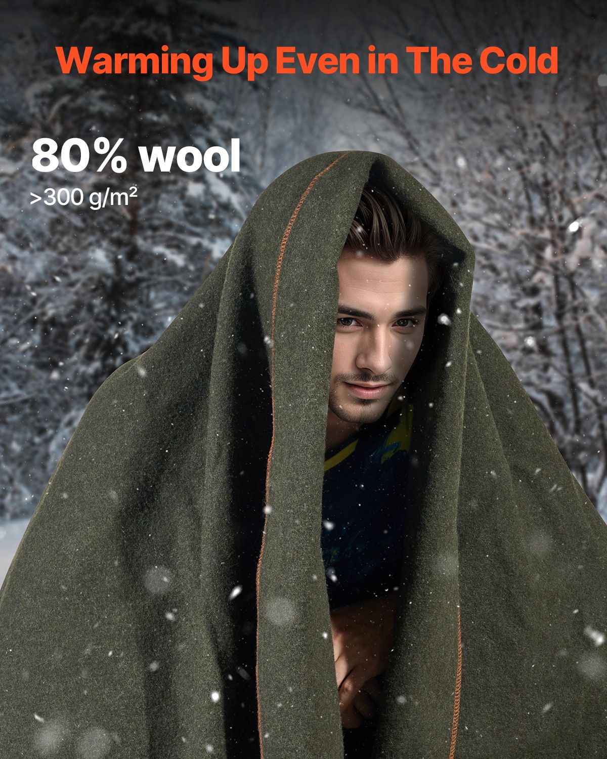 Wool Camping Blanket, Large Warm Stadium Blanket, Waterproof & Windproof, Flame Retardant, Great for Outdoors, Picnics, Hiking, Sports Events, Travel, 64" x 88" (80% Wool), Army Green