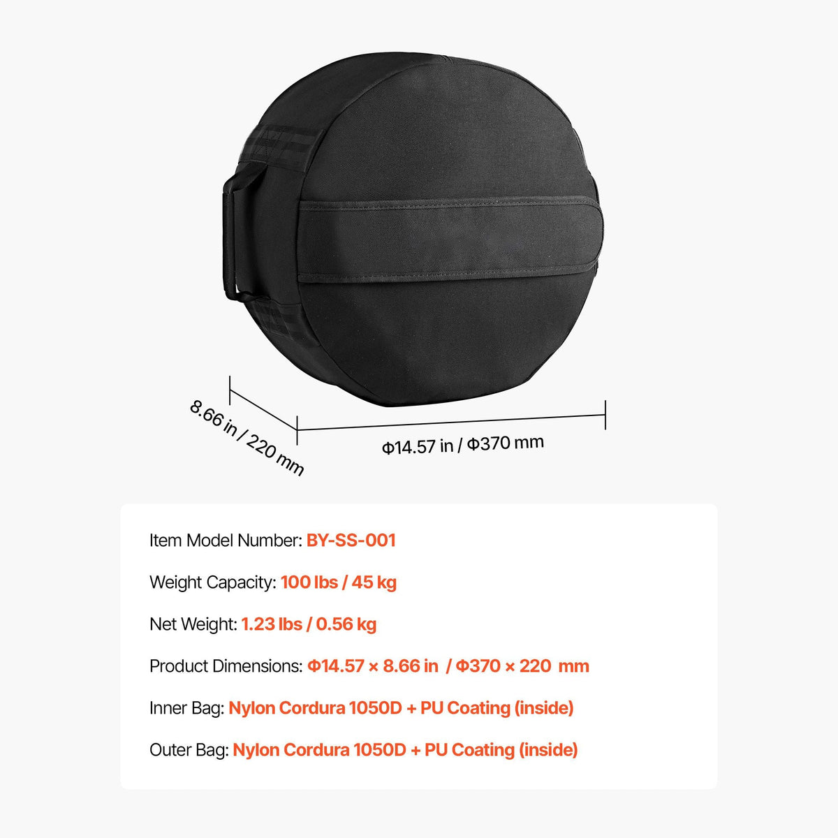 Workout Sandbag, Heavy Duty Workout Power Bags with Handles, 100 lbs/45 kg Slam Bag for Fitness Strength Weight Training Cross-Training, Home Gym Exercise, Black (Unfilled)