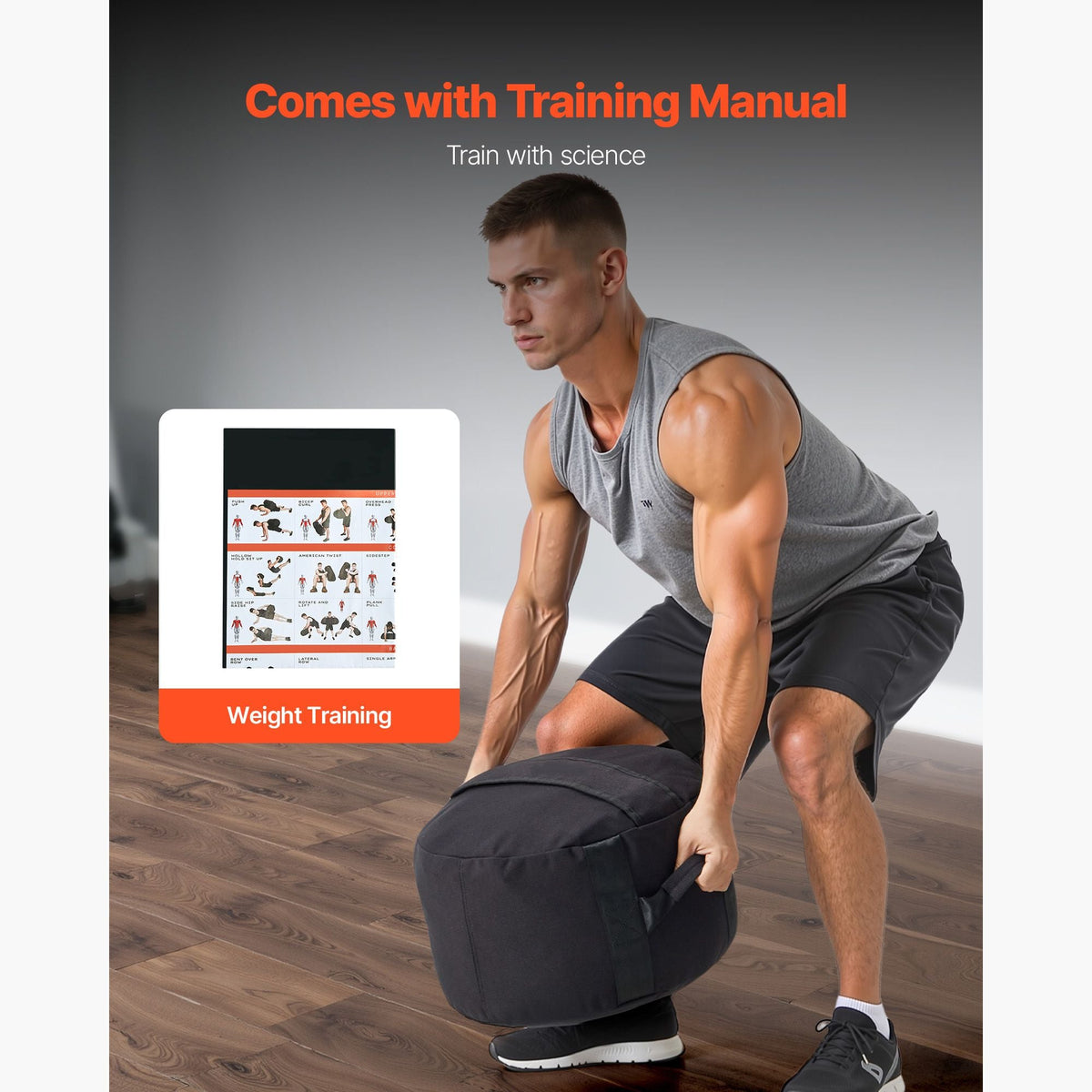 Workout Sandbag, Heavy Duty Workout Power Bags with Handles, 100 lbs/45 kg Slam Bag for Fitness Strength Weight Training Cross-Training, Home Gym Exercise, Black (Unfilled)