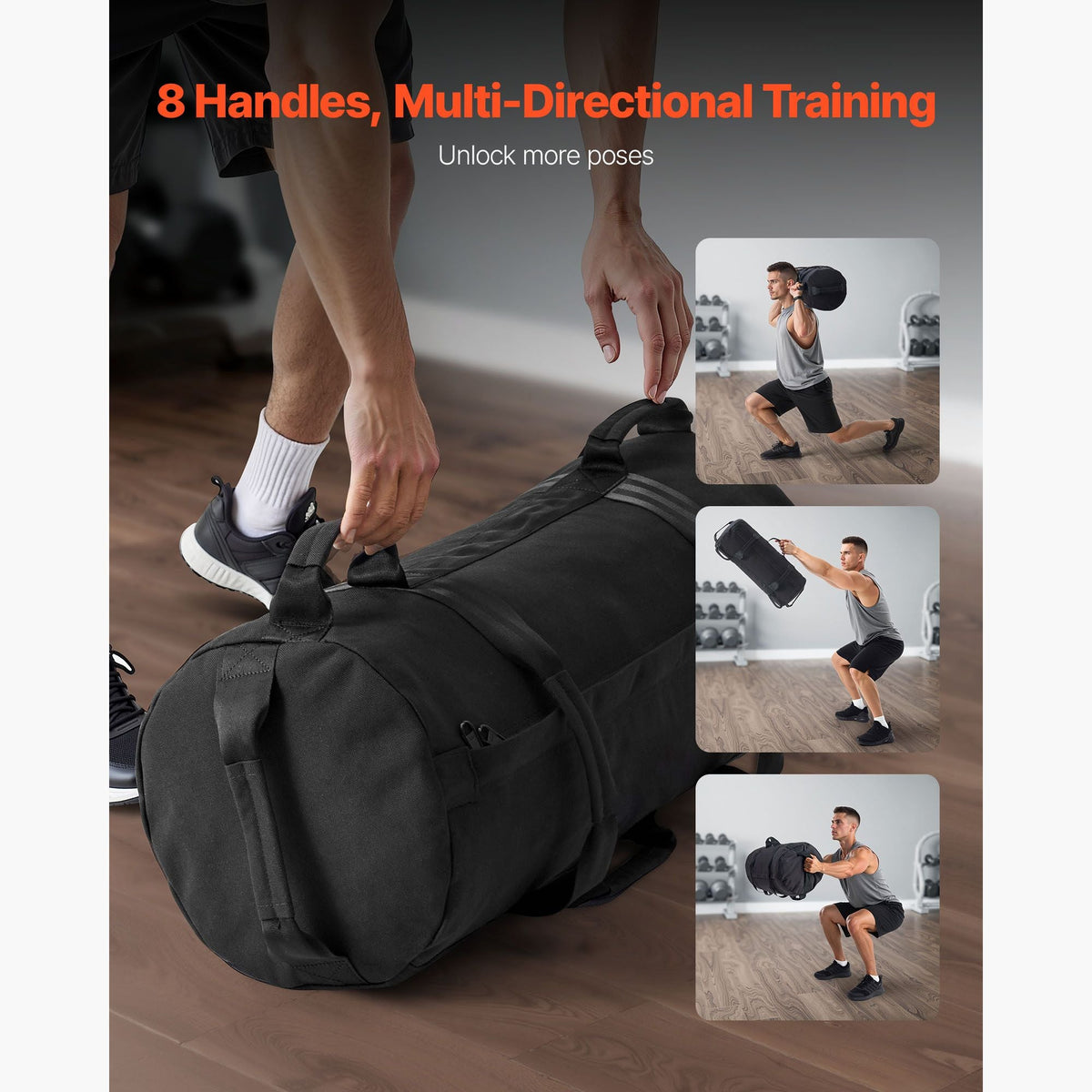 Workout Sandbag, Heavy Duty Workout Power Bags with Handles, 25-75 lbs Adjustable Slam Bag for Fitness Strength Weight Training Cross-Training, Home Gym Exercise, Black (Unfilled)