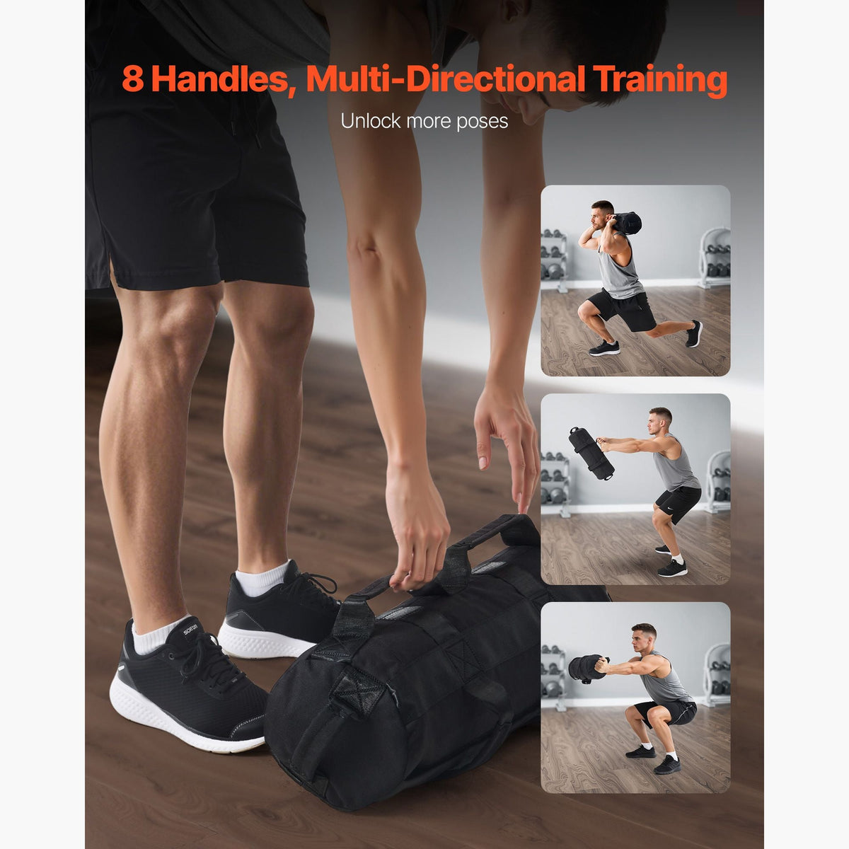 Workout Sandbag, Heavy Duty Workout Power Bags with Handles, 5-25 lbs Adjustable Slam Bag for Fitness Strength Weight Training Cross-Training, Home Gym Exercise, Black (Unfilled)