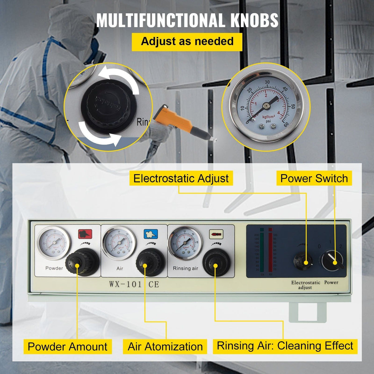 WX-101 Electrostatic Powder Coating System Machine 45L with Spraying Gun Sprayer