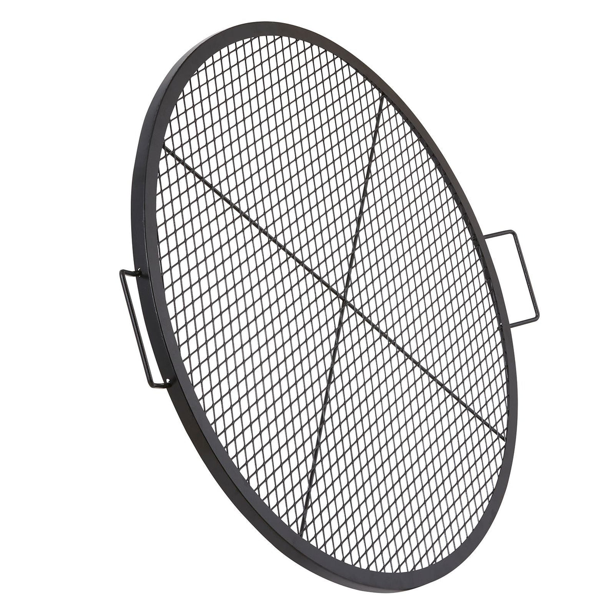 X-Marks Fire Pit Grill Grate, Round Cooking Grate, Heavy Duty Steel Campfire BBQ Grill Grid with Handle and Support X Wire, Portable Camping Cookware for Outside Party & Gathering, 36 Inch Black