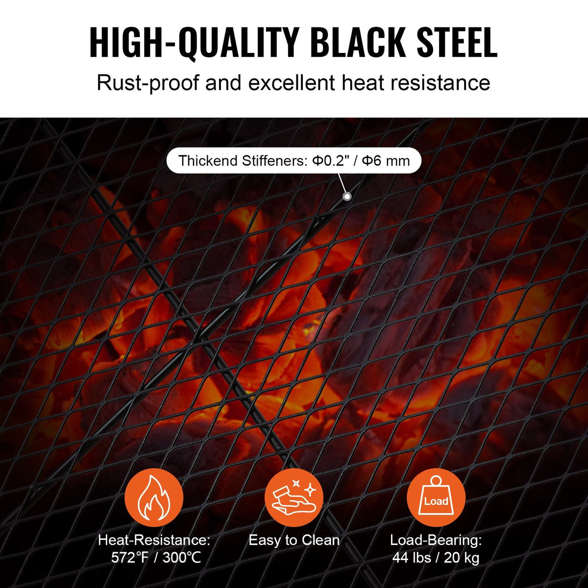 X-Marks Fire Pit Grill Grate, Round Cooking Grate, Heavy Duty Steel Campfire BBQ Grill Grid with Handle and Support X Wire, Portable Camping Cookware for Outside Party & Gathering, 36 Inch Black