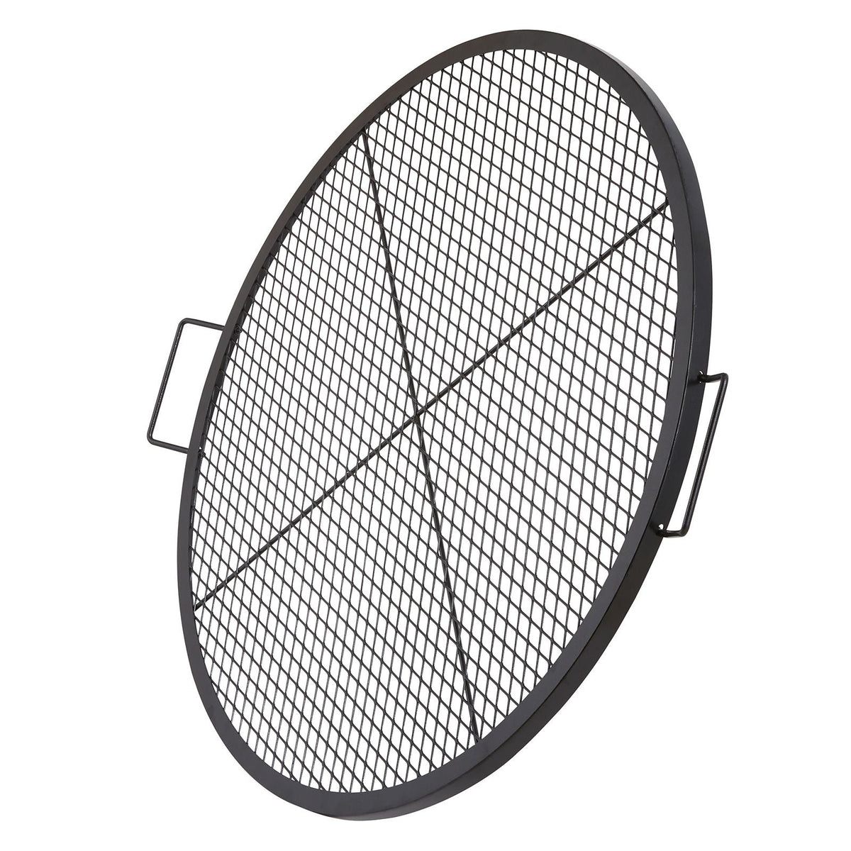 X-Marks Fire Pit Grill Grate, Round Cooking Grate, Heavy Duty Steel Campfire BBQ Grill Grid with Handle and Support X Wire, Portable Camping Cookware for Outside Party & Gathering, 36 Inch Black