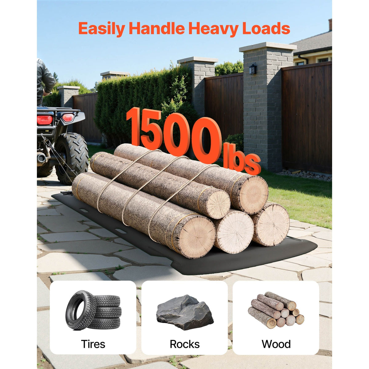 Yard Drag Sled, 90 x 46 in, 1500lbs Heavy Duty Utility Sled, HDPE Drag Glider with Ropes & Pull Cables, Hand & Vehicle Use Game Hauler for Firewood Ice Fishing, Compatible with ATVs UTVs