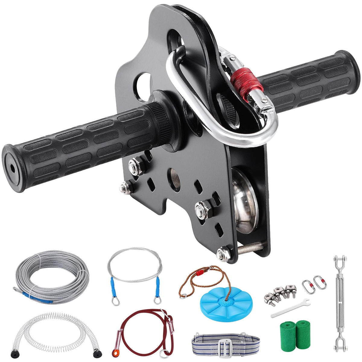 Zipline Kit for Kids and Adult, 100 ft Zip Line Kits Up to 500 lb, Backyard Outdoor Quick Setup Zipline, Playground Entertainment with Stainless Steel Zipline, Spring Brake, Safety Harness, Seat