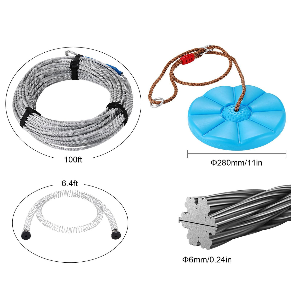 Zipline Kit for Kids and Adult, 100 ft Zip Line Kits Up to 500 lb, Backyard Outdoor Quick Setup Zipline, Playground Entertainment with Stainless Steel Zipline, Spring Brake, Safety Harness, Seat