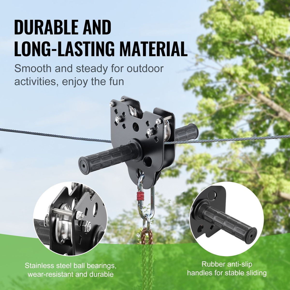 Zipline Kit for Kids and Adult, 100 ft Zip Line Kits Up to 500 lb, Backyard Outdoor Quick Setup Zipline, Playground Entertainment with Stainless Steel Zipline, Spring Brake, Safety Harness, Seat
